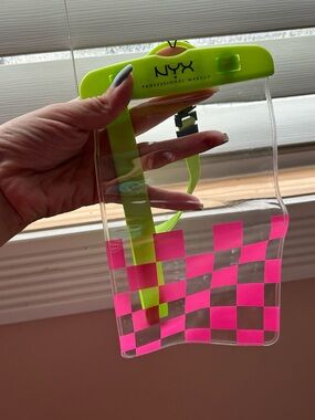 NYX Neon Green & Hot Pink Clear Checkered Waterproof Phone Holder